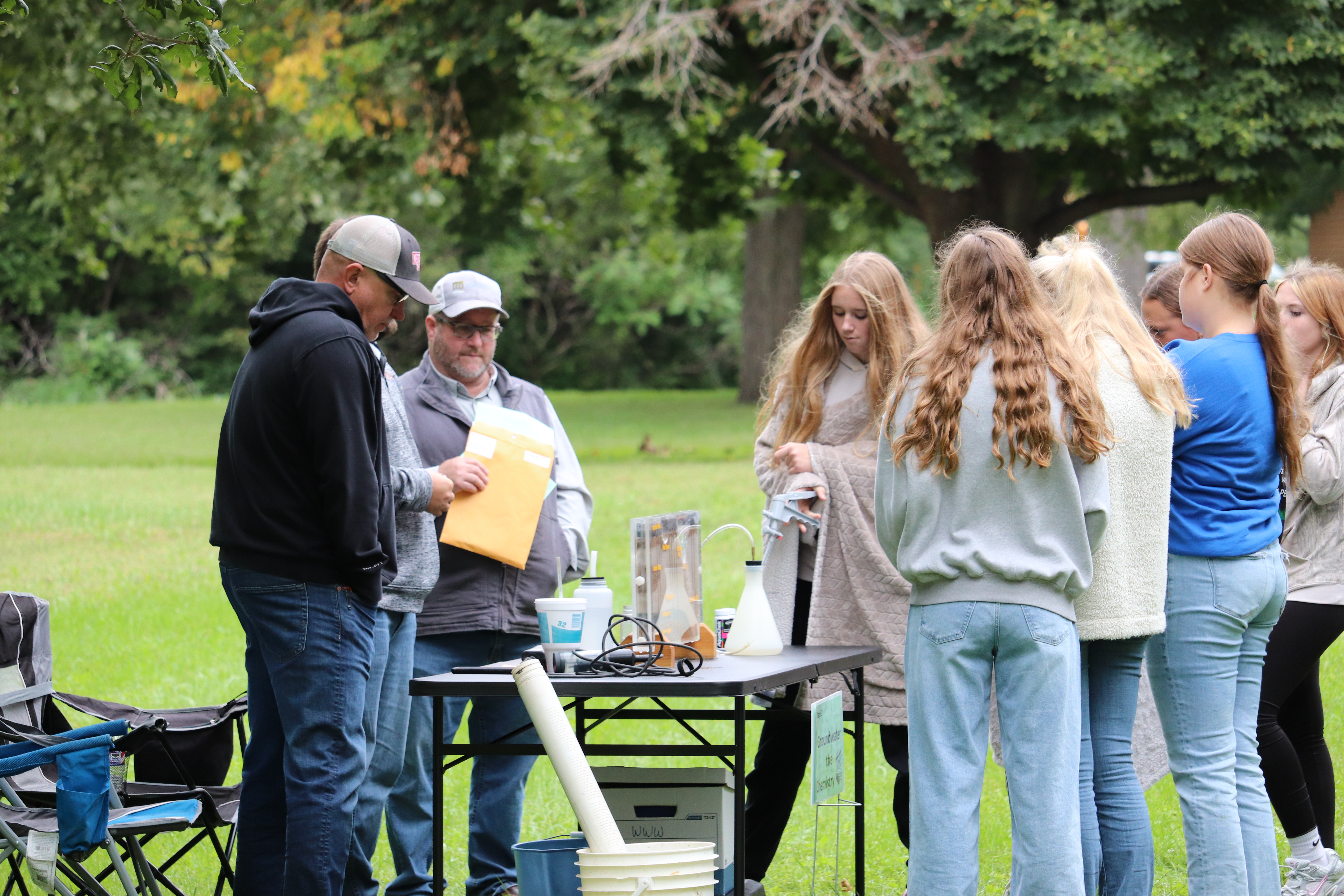 LENRD Water Resources Specialists, Dallas Dorey and Connor Baldwin, demonstrate groundwater sampling and management protocol..